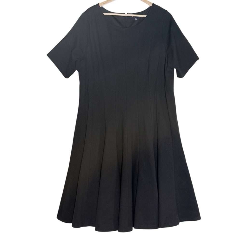 Lands' End Black Heavy Stretch Knit Fit & Flare Swing Dress Size 20W Slimming